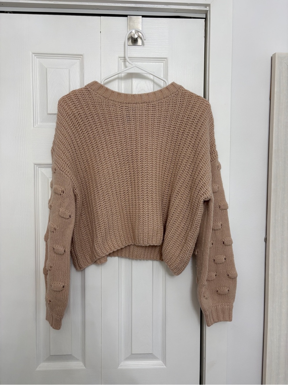Rose Pink Textured Sleeve Cropped Sweater